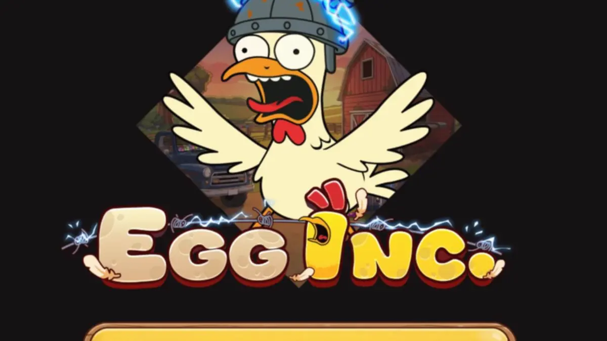Tampilan visual slot Egg Inc. dengan tema pemberontakan peternakan yang penuh warna.