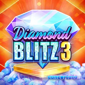 Tampilan visual game slot Diamond Blitz 3 dengan simbol buah, berlian, dan latar belakang cerah.